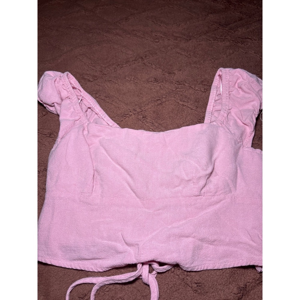 Hearts Pink Lace Up Back Crop Top Ruffle Strap Square Neck Sleeveless Size L